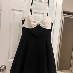 Black and White Strapless Dress with Bow